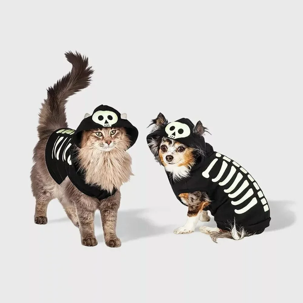 NEW Glow Skeleton Dog Cat Pet Halloween Costume Size Small (up to 20 lbs) Black